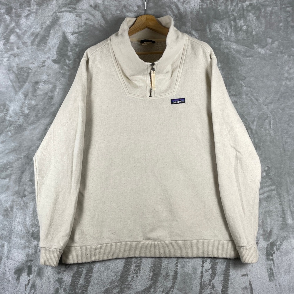 Patagonia Quarter Zip Pullover Men XL Cream Recycled Wool Blend 26911
